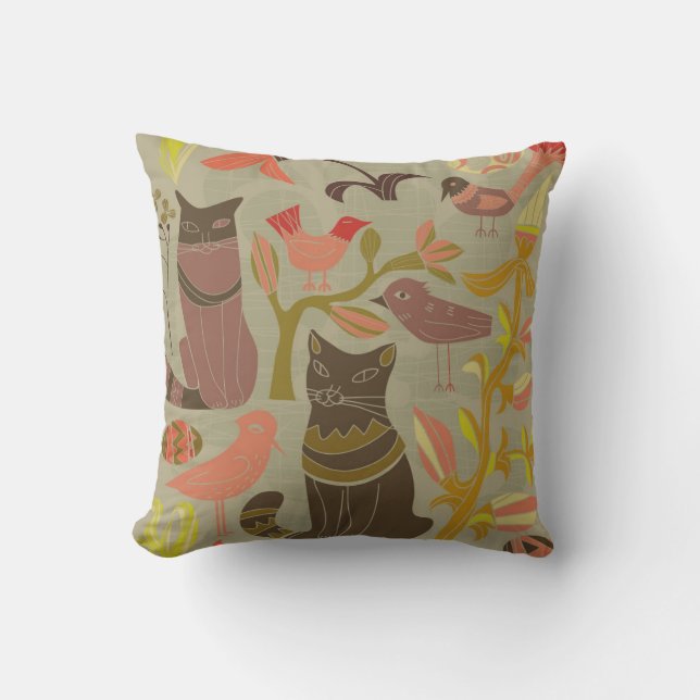 Oreiller Adorables Chats Et Oiseaux (Recto)