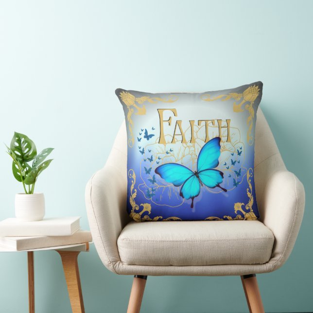 Oreiller Arsty Blue Butterfly 20"x20" - Foi  (Chaise)