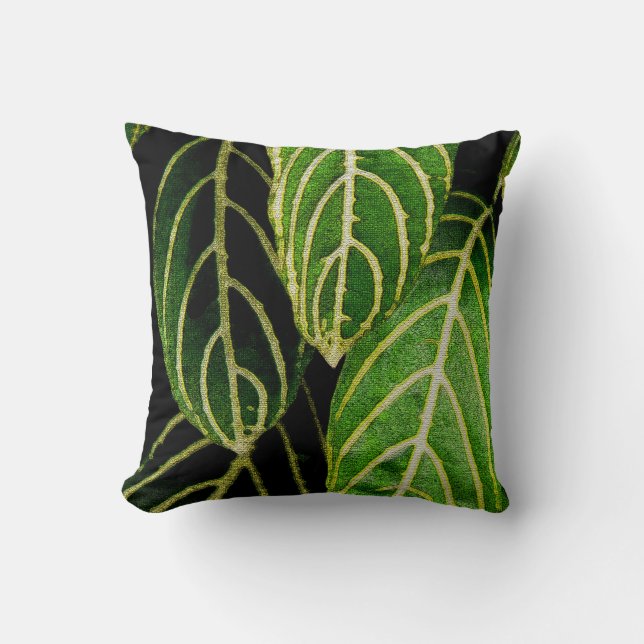 Oreiller aux feuilles de designer bordées de vert (Recto)