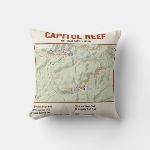 Oreiller avec carte du parc national de Capitol Re