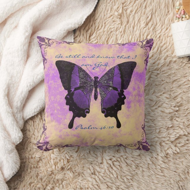 Oreiller avec Écriture et Papillon Violet (Couverture)