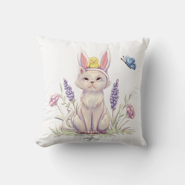 Oreiller avec illustration de chat de Pâques migno (Recto)