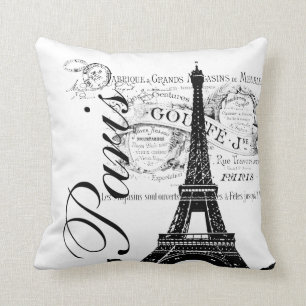 Oreiller avec illustration vintage de la Tour Eiff