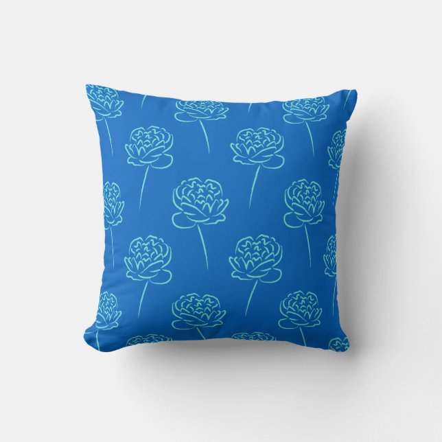Oreiller avec motif de fleurs bleu ciel et aqua (Recto)