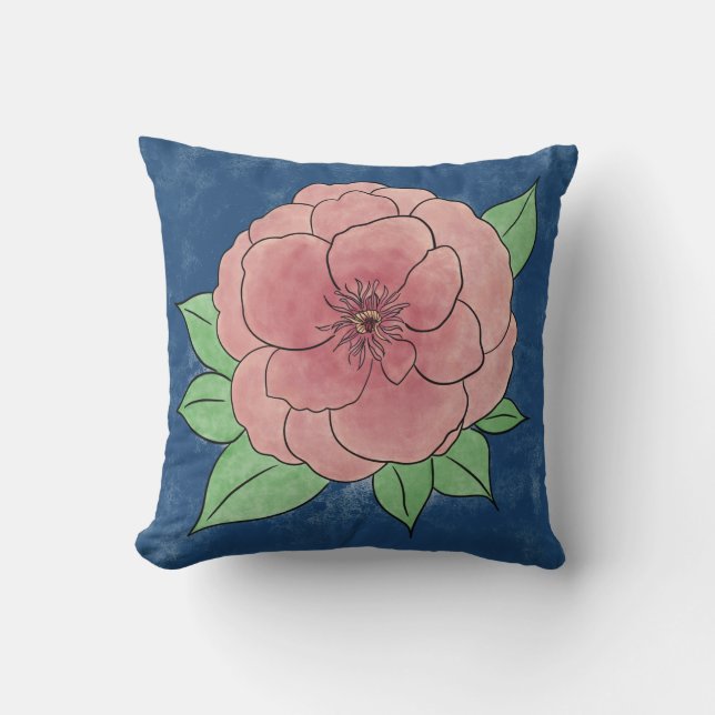 Oreiller bleu à lancer rose décoratif (Recto)