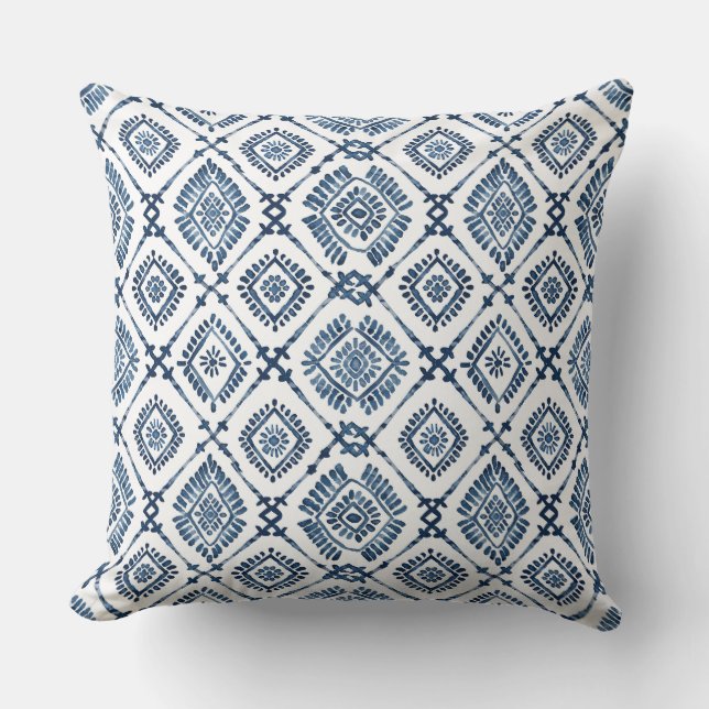 Oreiller bleu indien blanc (Recto)