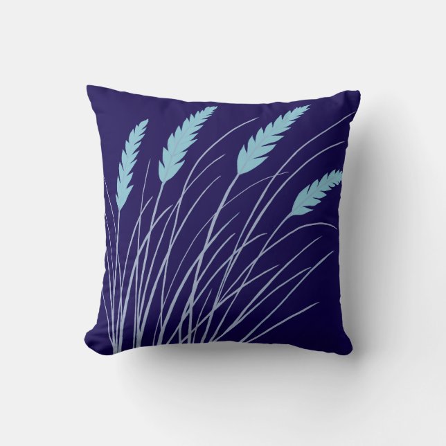 oreiller bleu marine avec herbe de plage  (Recto)