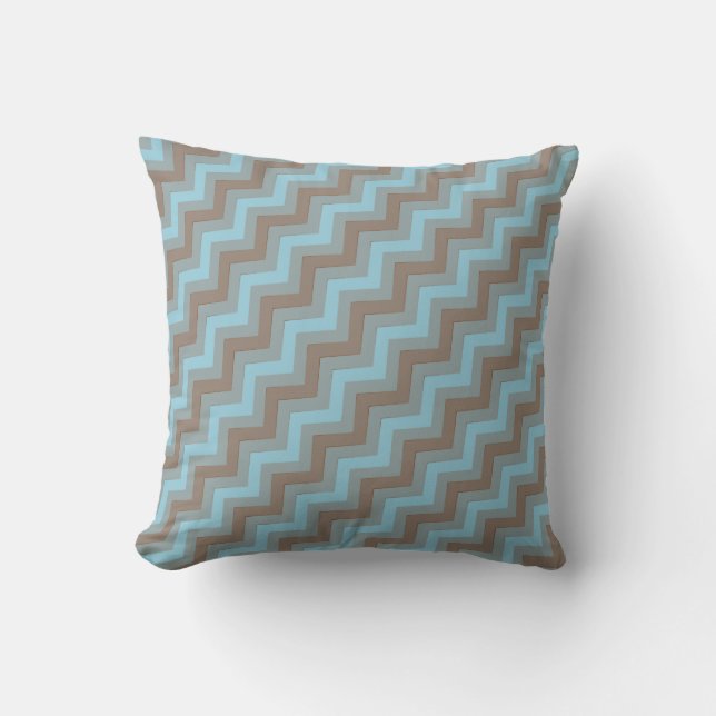 Oreiller bleu mocca marron à motif chevron zigzag (Recto)