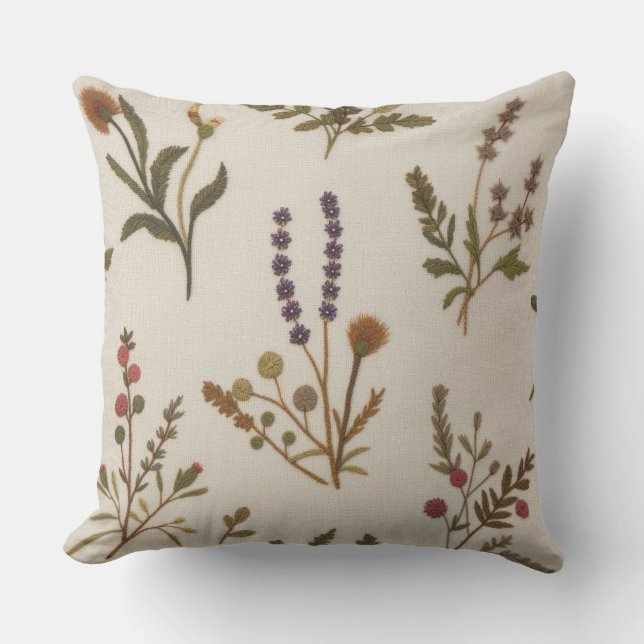 Oreiller botanique boho – Coussin de fleurs sauvag (Recto)