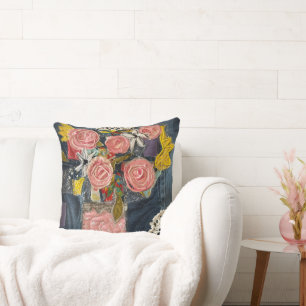 Oreiller bouquet de fleurs roses roses