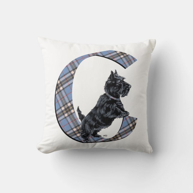 Oreiller C monogramme Terrier Écossais (Recto)