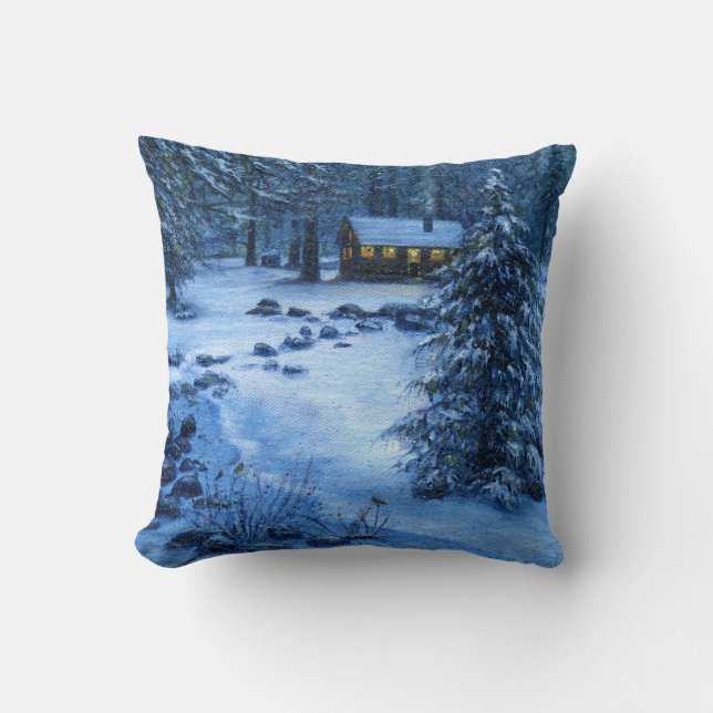 Oreiller "Cabane Cosy dans la Neige" (Recto)
