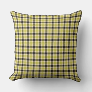 Oreiller carré à carreaux tartan vert olive et noi