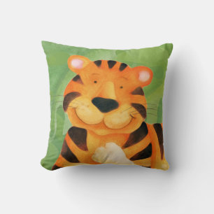 Oreiller carré au visage de tigre mignon et heureu
