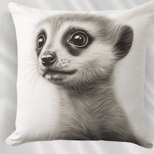 Oreiller carré bébé suricate noir et blanc à jeter