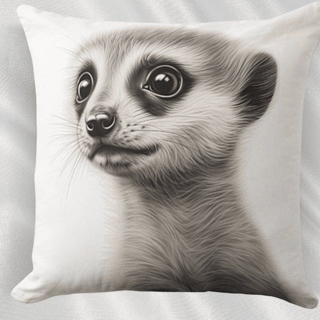 Oreiller carré bébé suricate noir et blanc à jeter (Créateur téléchargé)