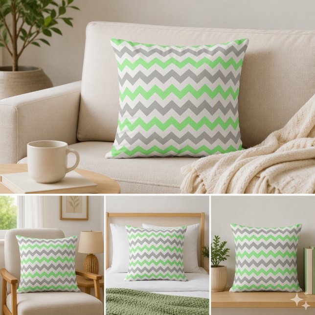 Oreiller carré Chevron Vert & Gris (Créateur téléchargé)