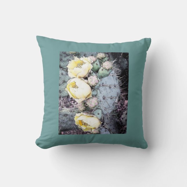 Oreiller carré d'art numérique de fleurs de cactus (Recto)