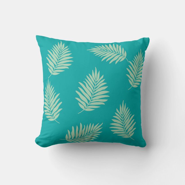Oreiller carré Feuilles Bleu sarcelle 40 cm x 40 c (Recto)