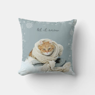 Oreiller carré jeté Chat d'hiver Qu'il neige