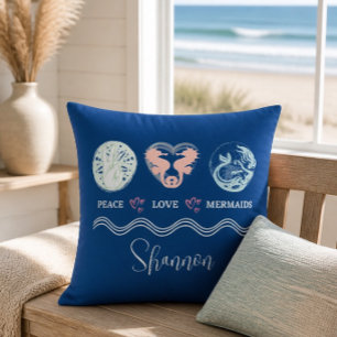 Oreiller carré personnalisé Peace Love Mermaids