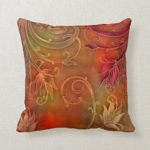 Oreiller carré rouge orange floral