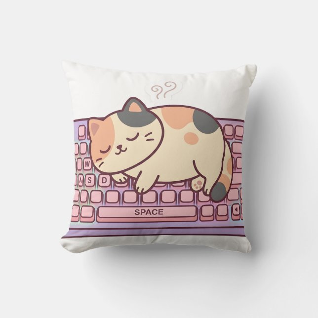 Oreiller Chat Gameur Clavier Mignon (Recto)