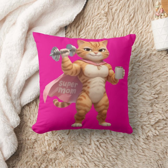 Oreiller Chat Gym Rose – Décoration Fitness Mignon (Couverture)