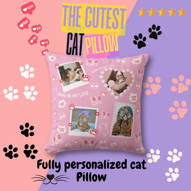Oreiller chat personnalisé avec photos de visage e (Fully Personalized Cat Throw Pillow, Custom Your Cat Pillow, Add Cat Photo, Cat Name )