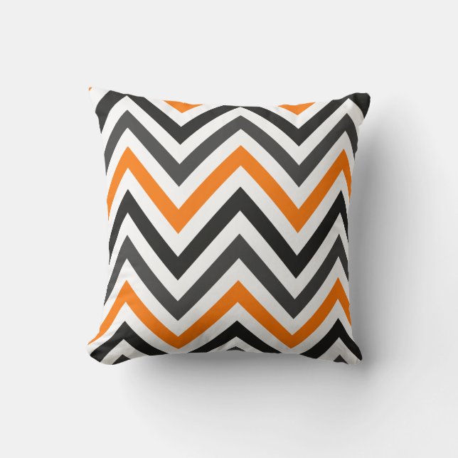 Oreiller chevron orange noir et gris (Recto)