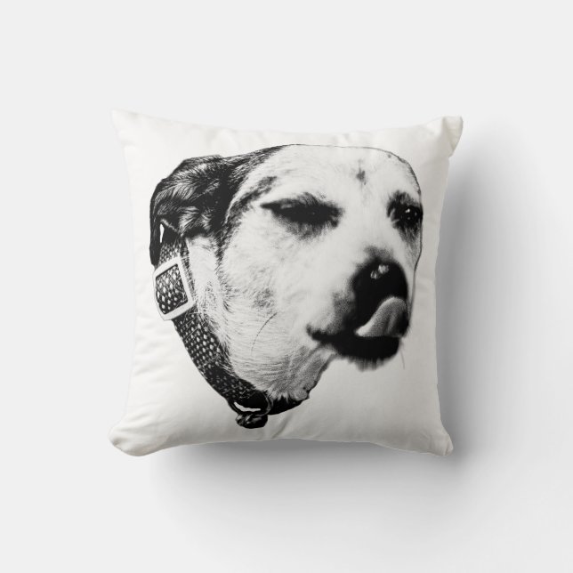 Oreiller Chien Langue Sortie – Style Monochrome (Recto)