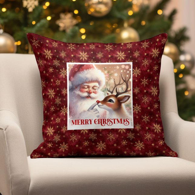 Oreiller Classique Santa Rudolph Merry Xmas Chaleu (Classic Santa Rudolph Pillow Merry Xmas Warmth )