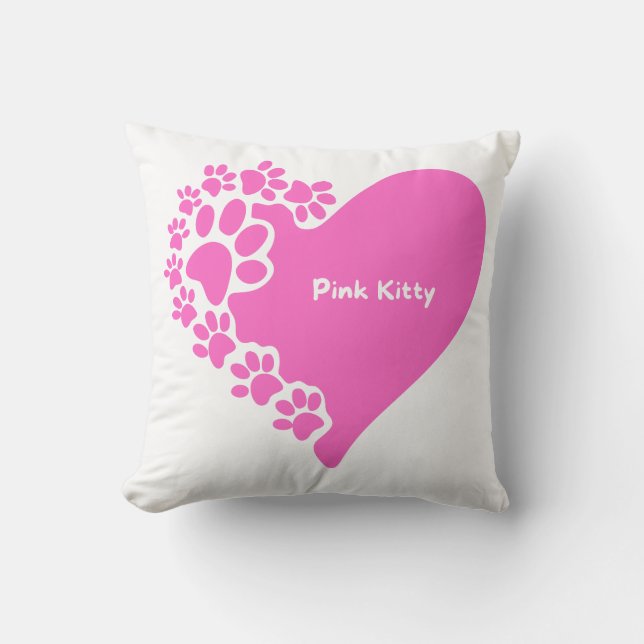 Oreiller coeur aux pattes de chat rose pour femmes (Recto)