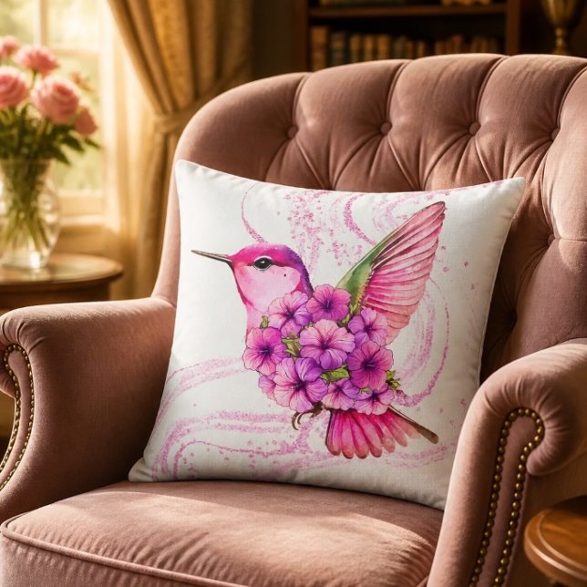 Oreiller colibri à motif floral rose (Créateur téléchargé)