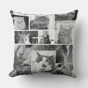Oreiller Collage Photo de Chat Chat Noir et Blan