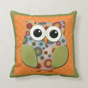 Oreiller Coloré Rouge Bleu Violet Hibou Orange Ver