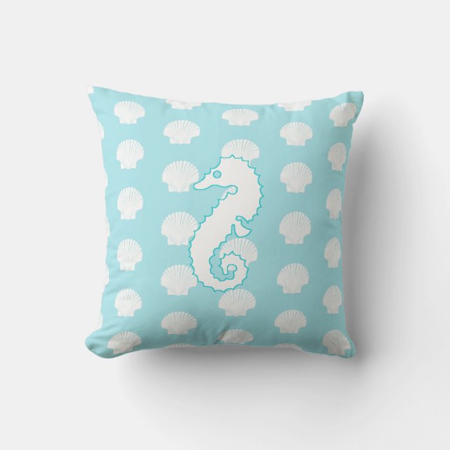 Oreiller Coquillages et Hippocampes Bleu Aqua (Recto)