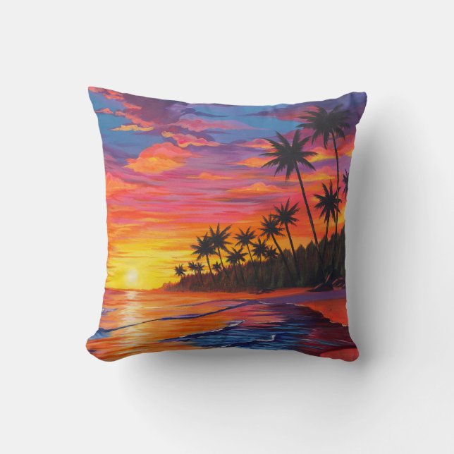 Oreiller Coucher de Soleil Tropical (Recto)