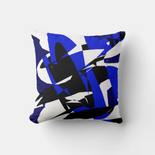 Oreiller Coussin Motif Abstrait Noir Bleu Funky