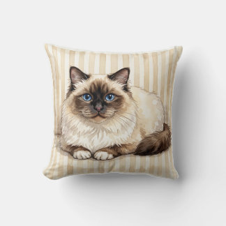 Oreiller d'accent de chat Birman à l'aquarelle