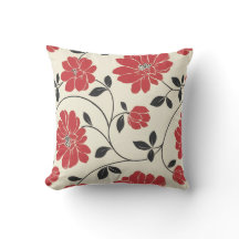 Oreiller d'accent floral botanique crème et rouge