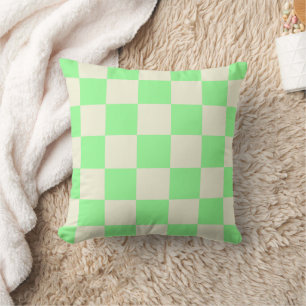 Oreiller damier vert clair et blanc