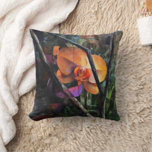 Oreiller d'art cubiste abstrait moderne d'orchidée