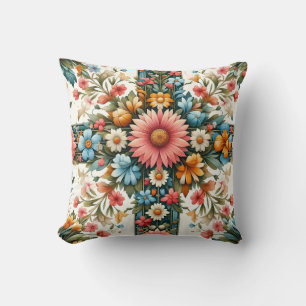 Oreiller d'art populaire floral coloré - Coussin d