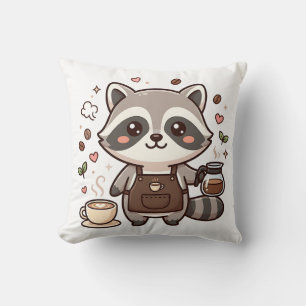 Oreiller de barista Raton Laveur Kawaii Café