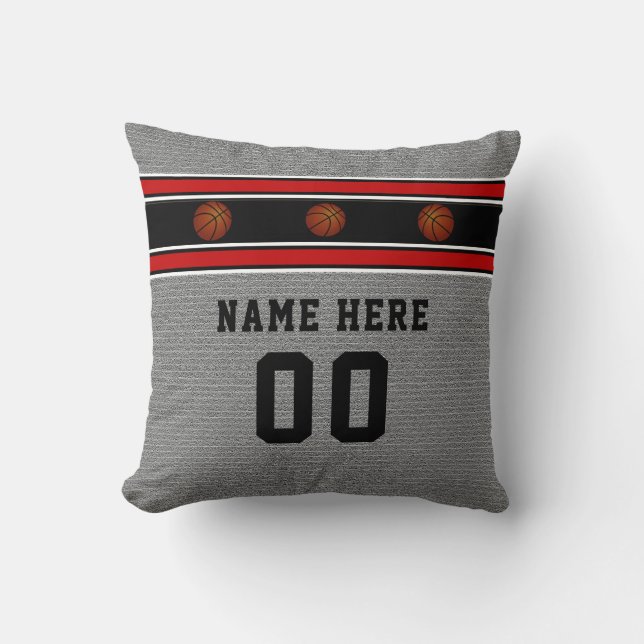 Oreiller de basketball gris avec son nom et numéro (Recto)