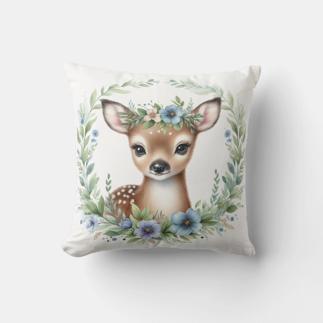 Oreiller de bébé cerf mignon en bleu (Recto)