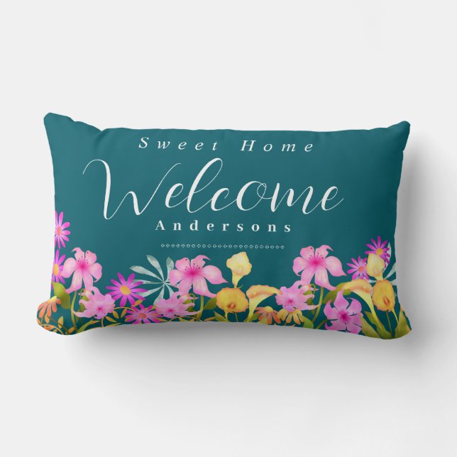 Oreiller de bienvenue sarcelle Jardin Floral (Recto)