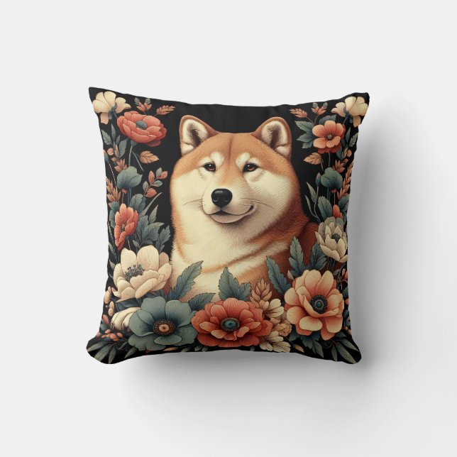 Oreiller de chien Shiba Inu William Morris (Recto)