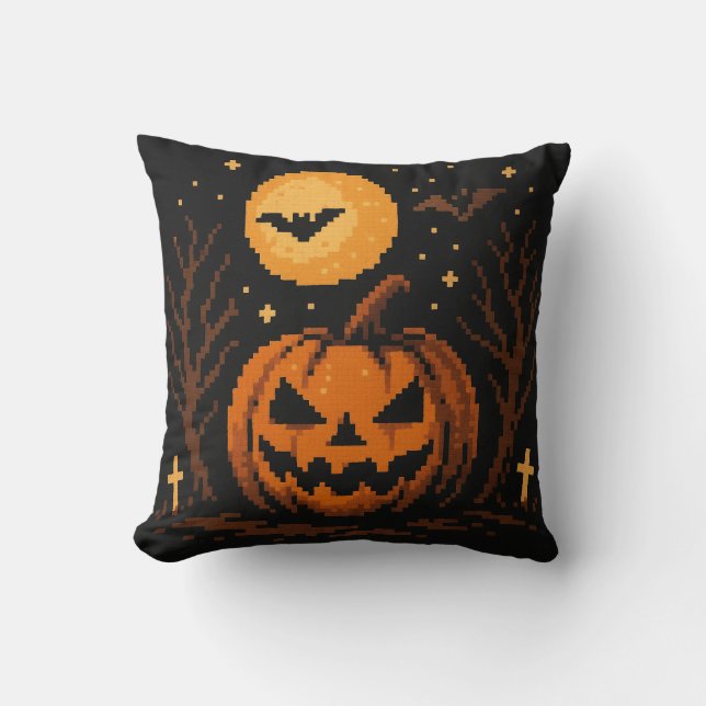 Oreiller de citrouille d'Halloween en pixel art (Recto)